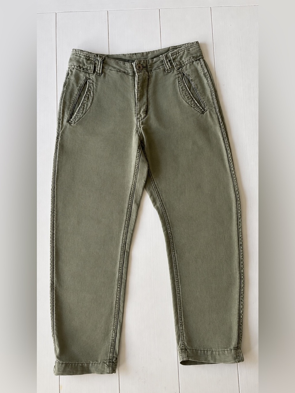 Free People Olive Green Cropped Utility Chino Pants Straight Leg Size 4